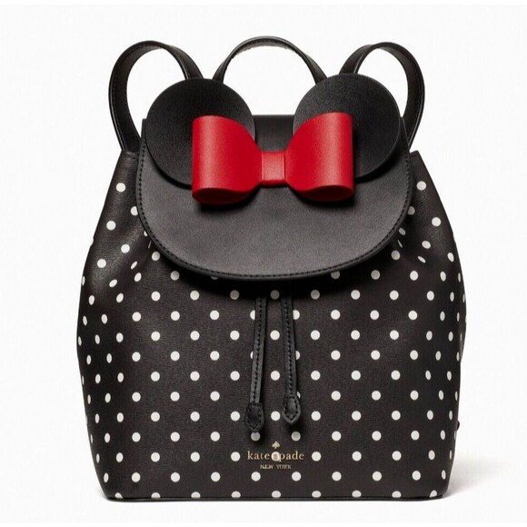 New Kate Spade Disney X Minnie Mouse Backpack Grain Leather Black Multi - Picture 1 of 4